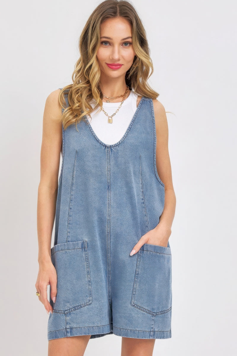 Slouchy Relaxed Fit Denim Overall Romper