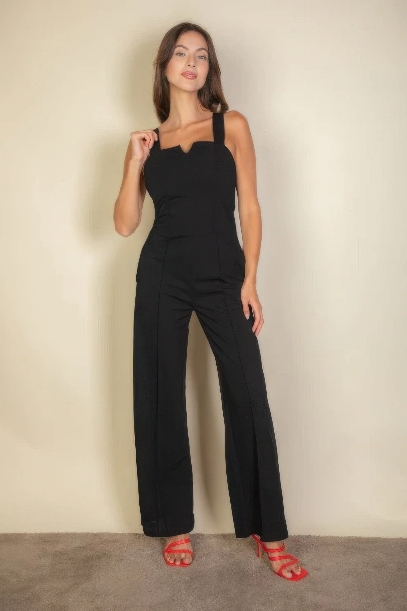 Elegant Notched Neck Cami Stretchy Jumpsuit