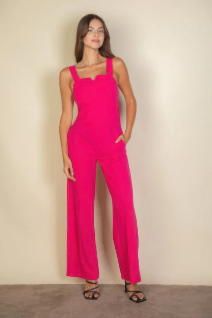 Elegant Notched Neck Cami Stretchy Jumpsuit