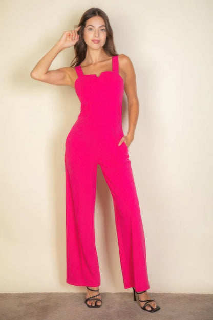 Elegant Notched Neck Cami Stretchy Jumpsuit