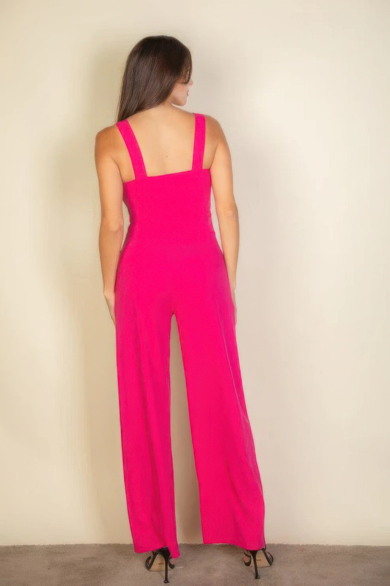 Elegant Notched Neck Cami Stretchy Jumpsuit