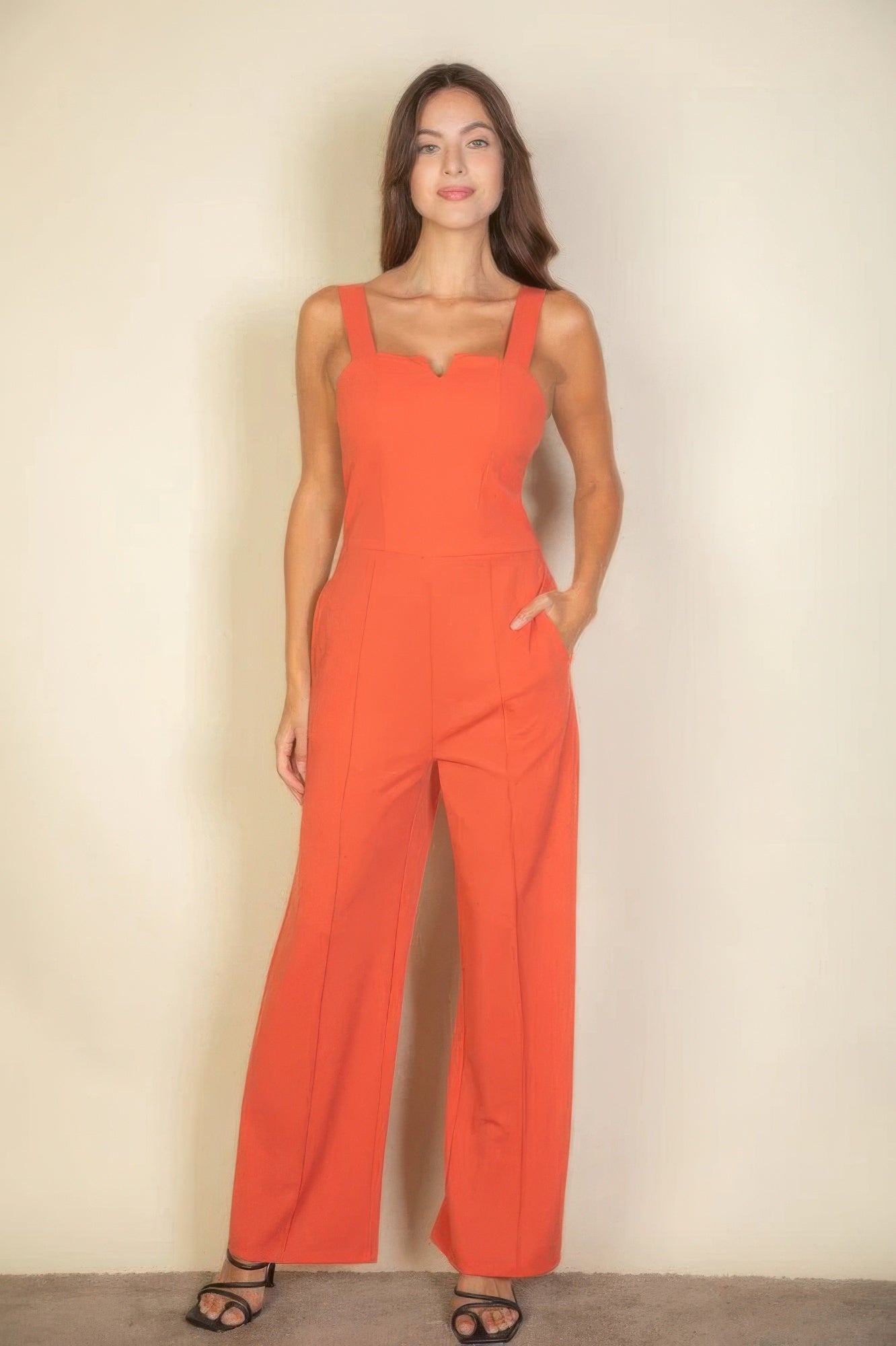 Elegant Notched Neck Cami Stretchy Jumpsuit