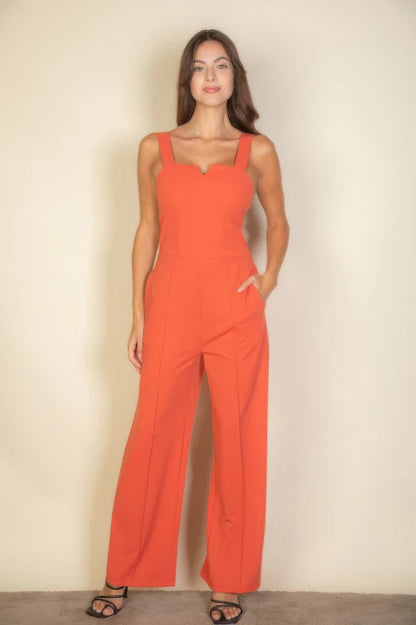 Elegant Notched Neck Cami Stretchy Jumpsuit