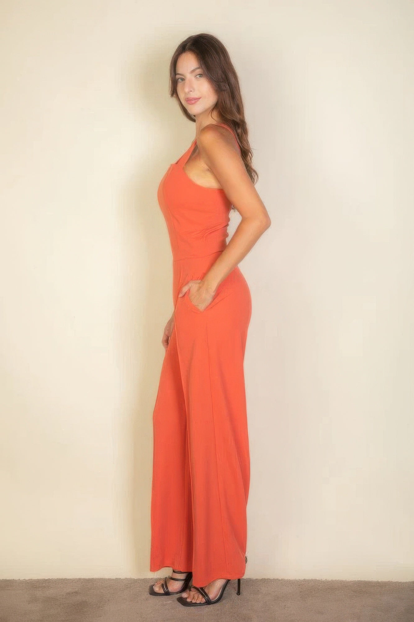 Elegant Notched Neck Cami Stretchy Jumpsuit