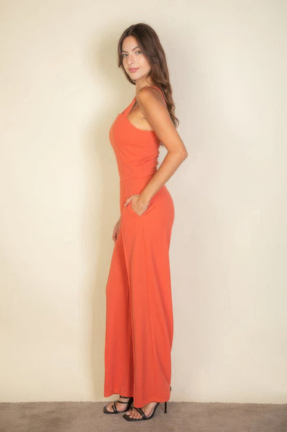 Elegant Notched Neck Cami Stretchy Jumpsuit