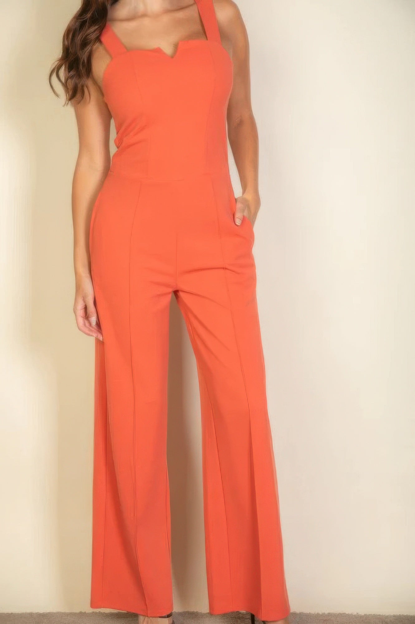 Elegant Notched Neck Cami Stretchy Jumpsuit