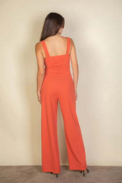 Elegant Notched Neck Cami Stretchy Jumpsuit