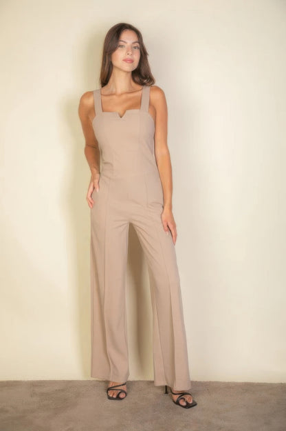 Elegant Notched Neck Cami Stretchy Jumpsuit