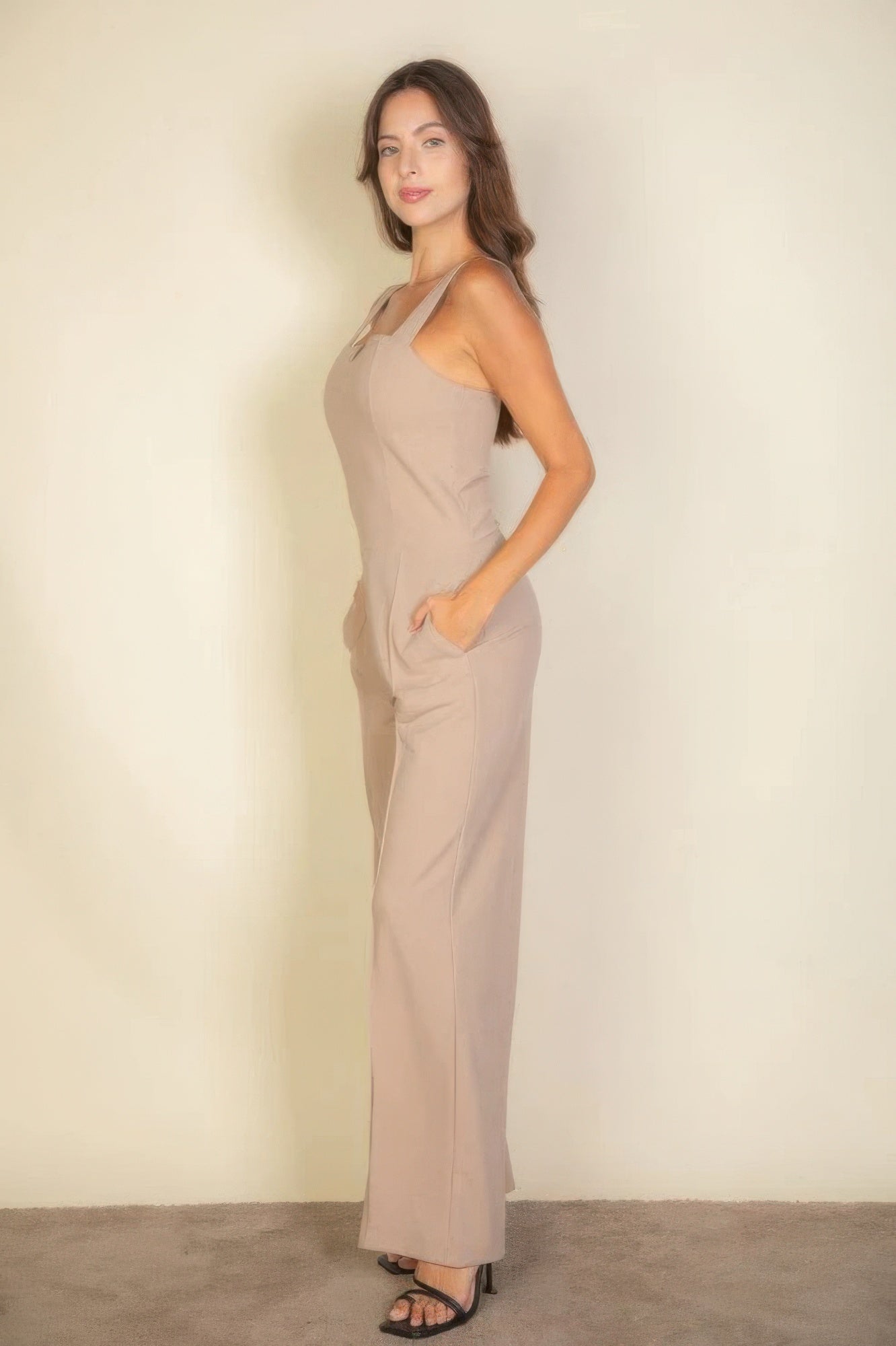 Elegant Notched Neck Cami Stretchy Jumpsuit