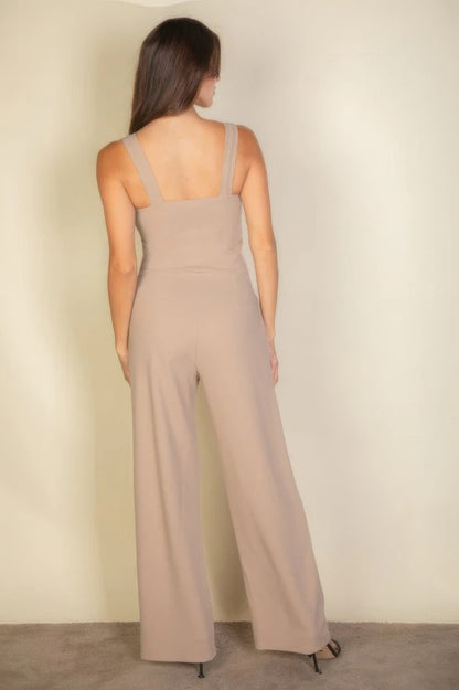 Elegant Notched Neck Cami Stretchy Jumpsuit