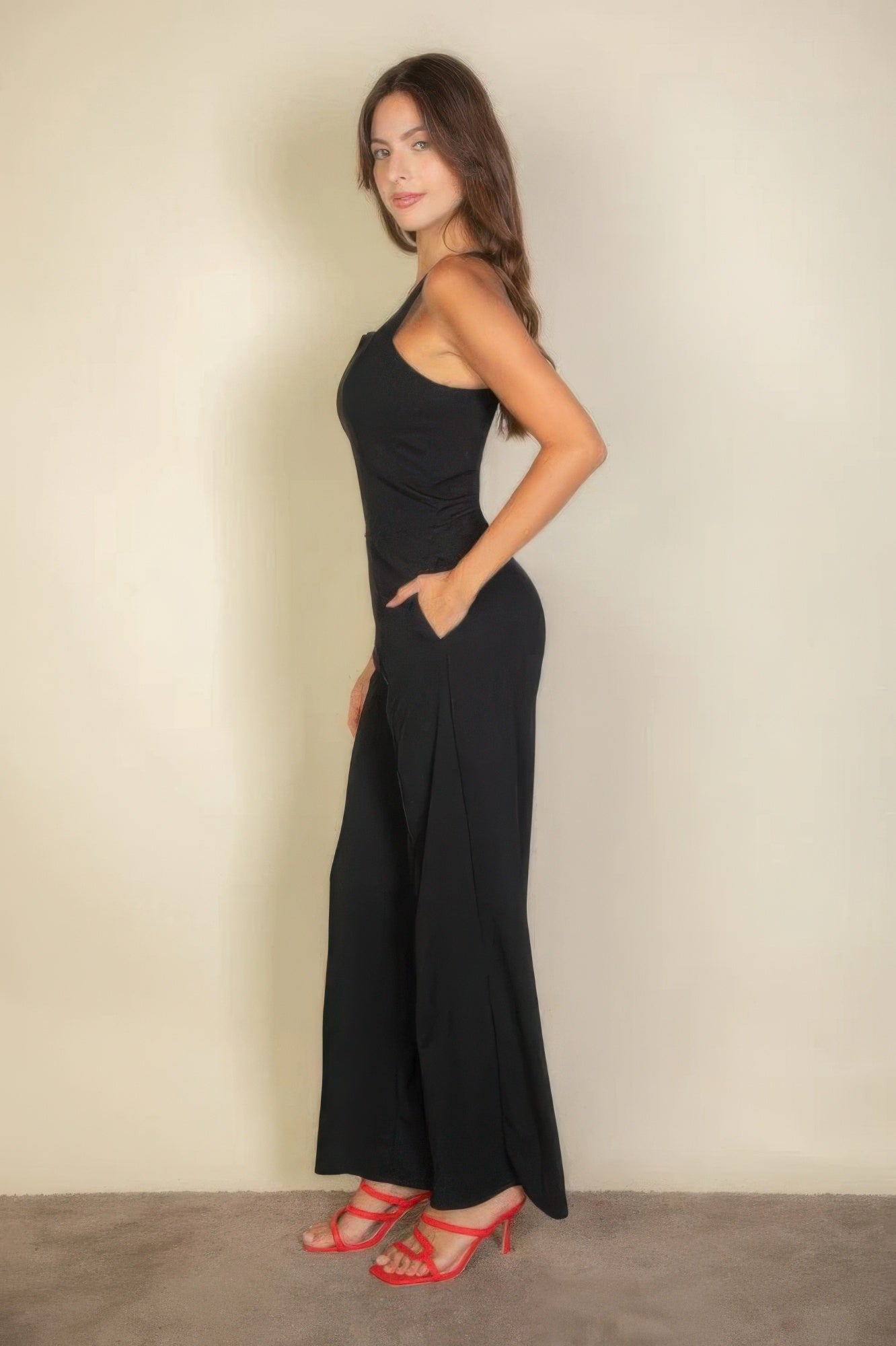 Elegant Notched Neck Cami Stretchy Jumpsuit