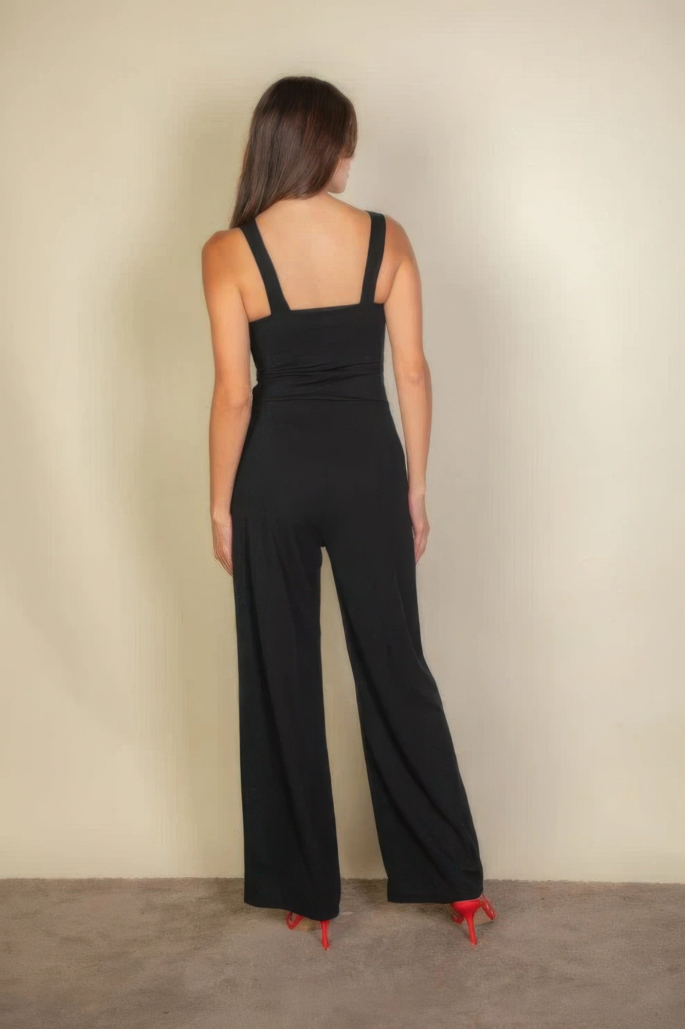 Elegant Notched Neck Cami Stretchy Jumpsuit