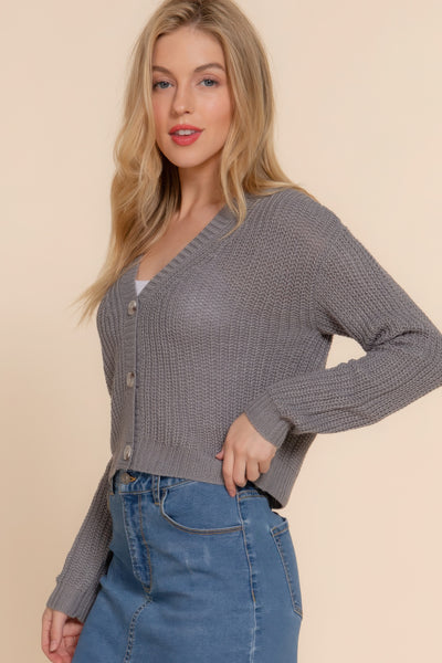 Button Up Long Sleeve V-neck Cardigan Sweater