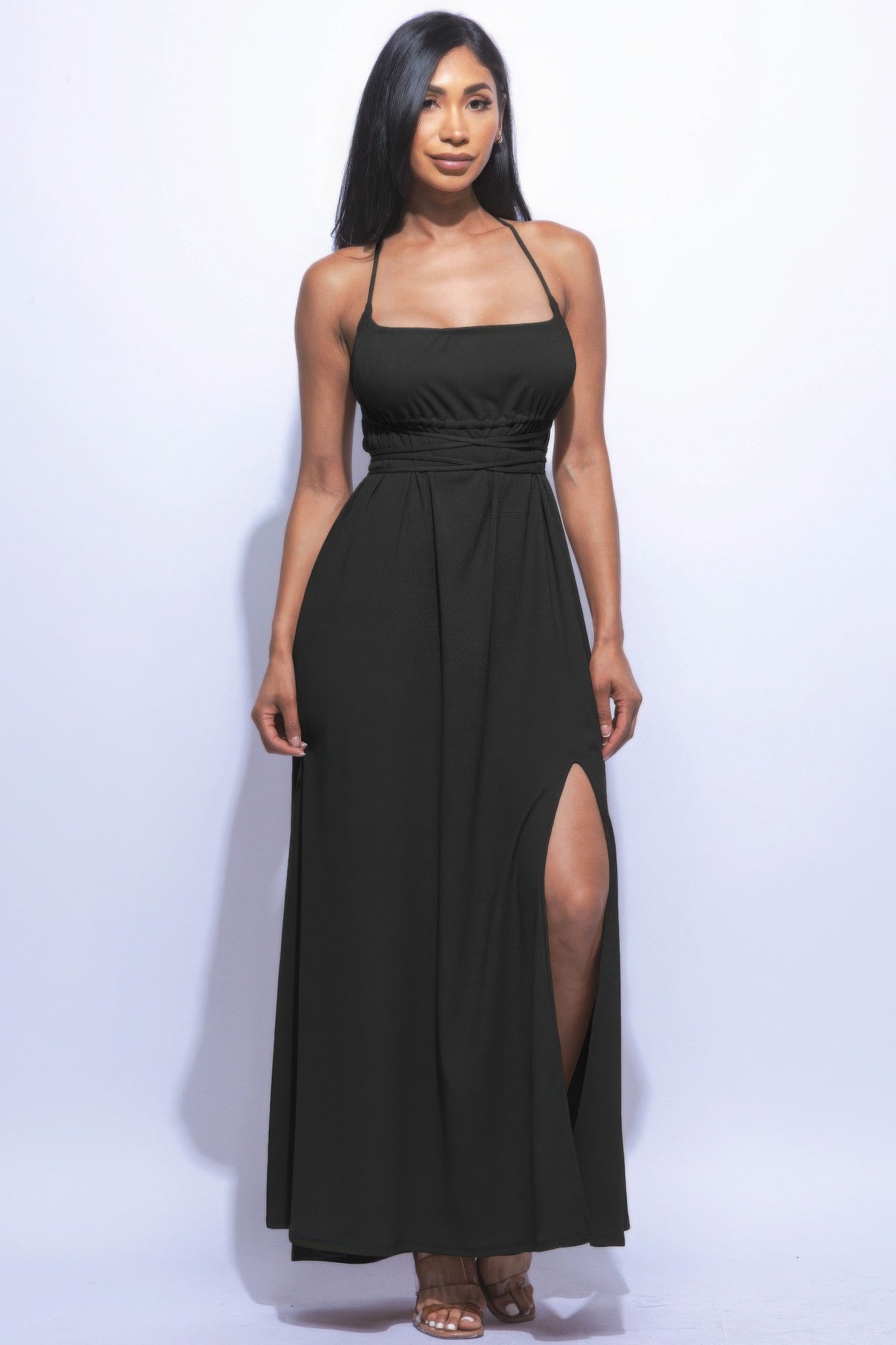 Strappy Tie Back Side Slit Maxi Dress