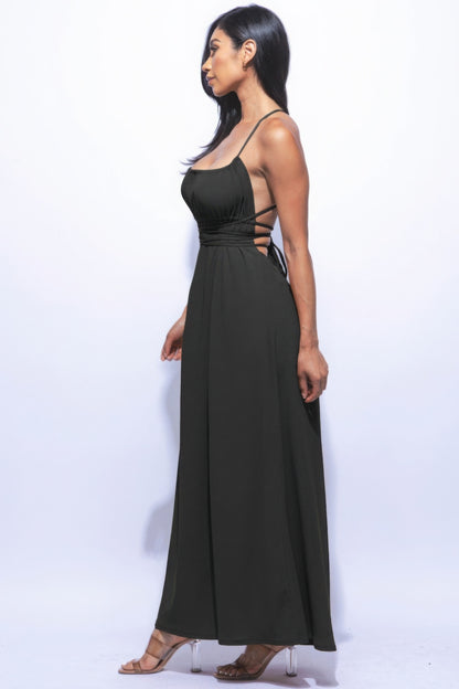 Strappy Tie Back Side Slit Maxi Dress