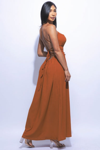 Strappy Tie Back Side Slit Maxi Dress