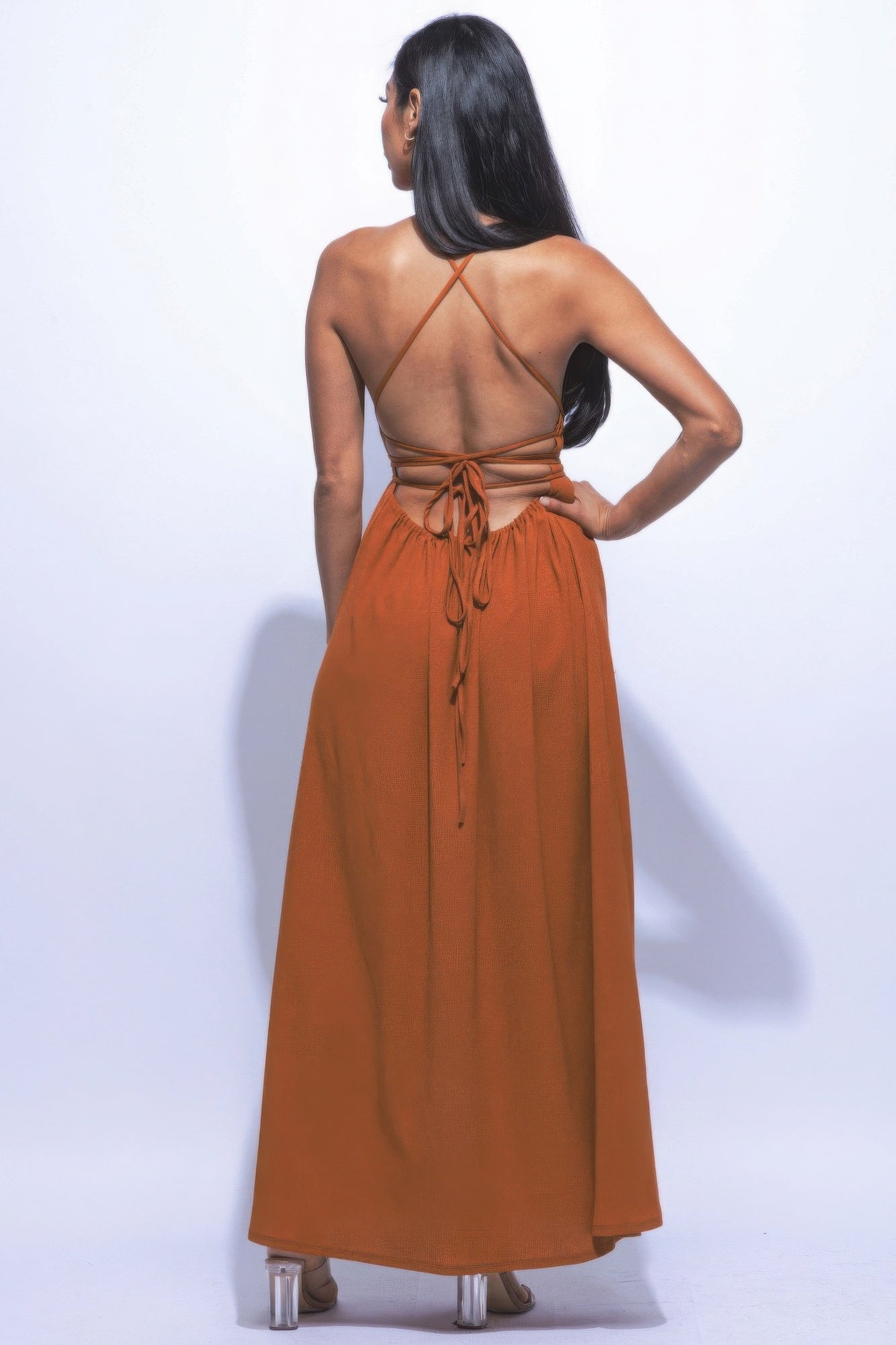 Strappy Tie Back Side Slit Maxi Dress