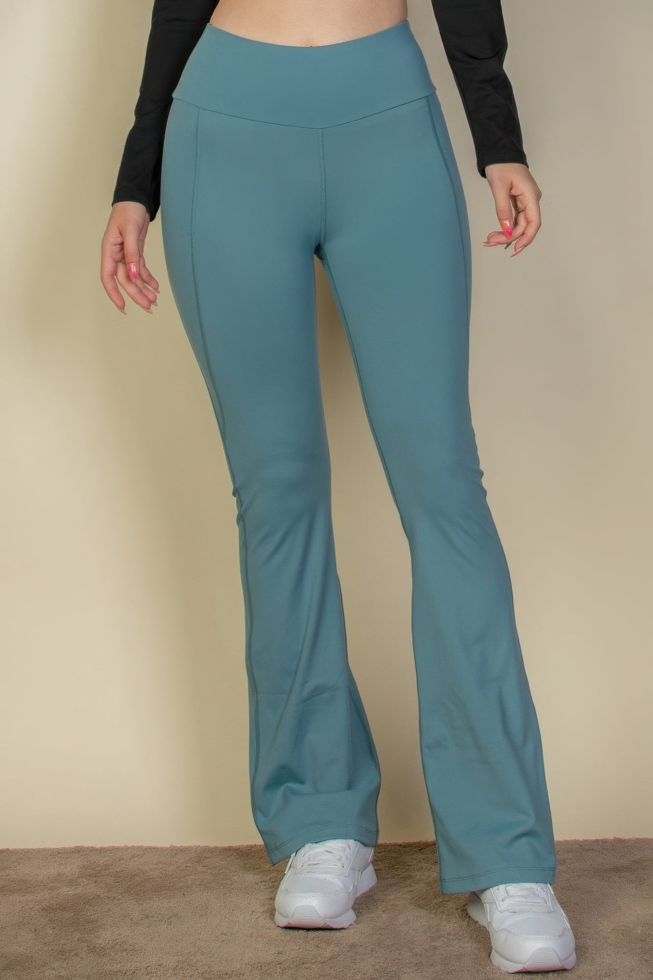 Slate Green Wide Waistband Flare Leg Pants