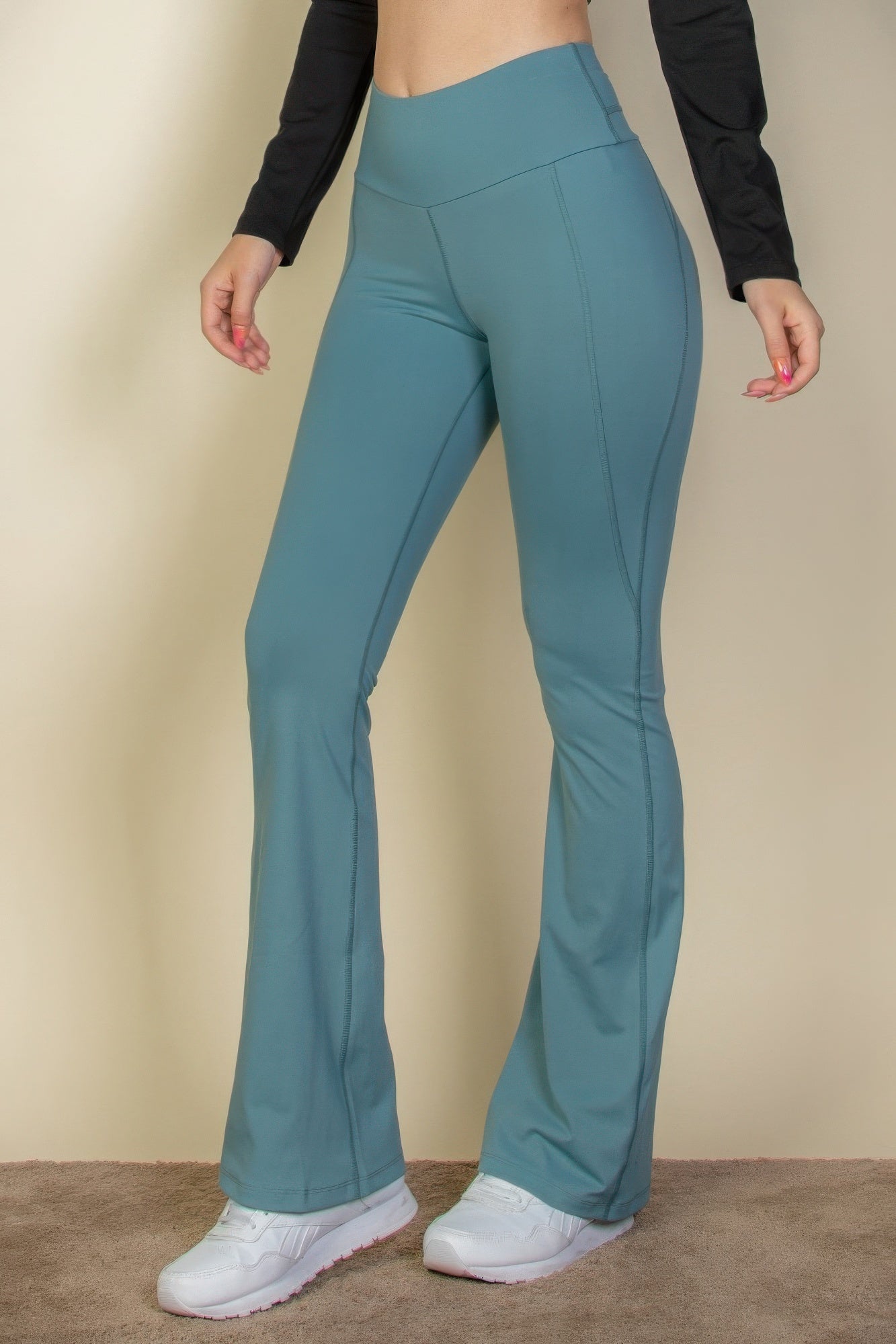 Slate Green Wide Waistband Flare Leg Pants