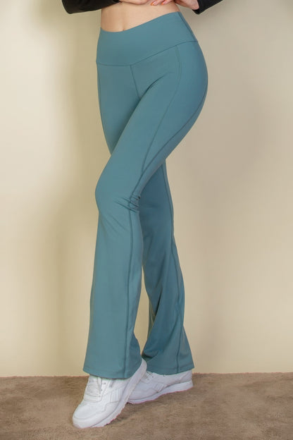 Slate Green Wide Waistband Flare Leg Pants