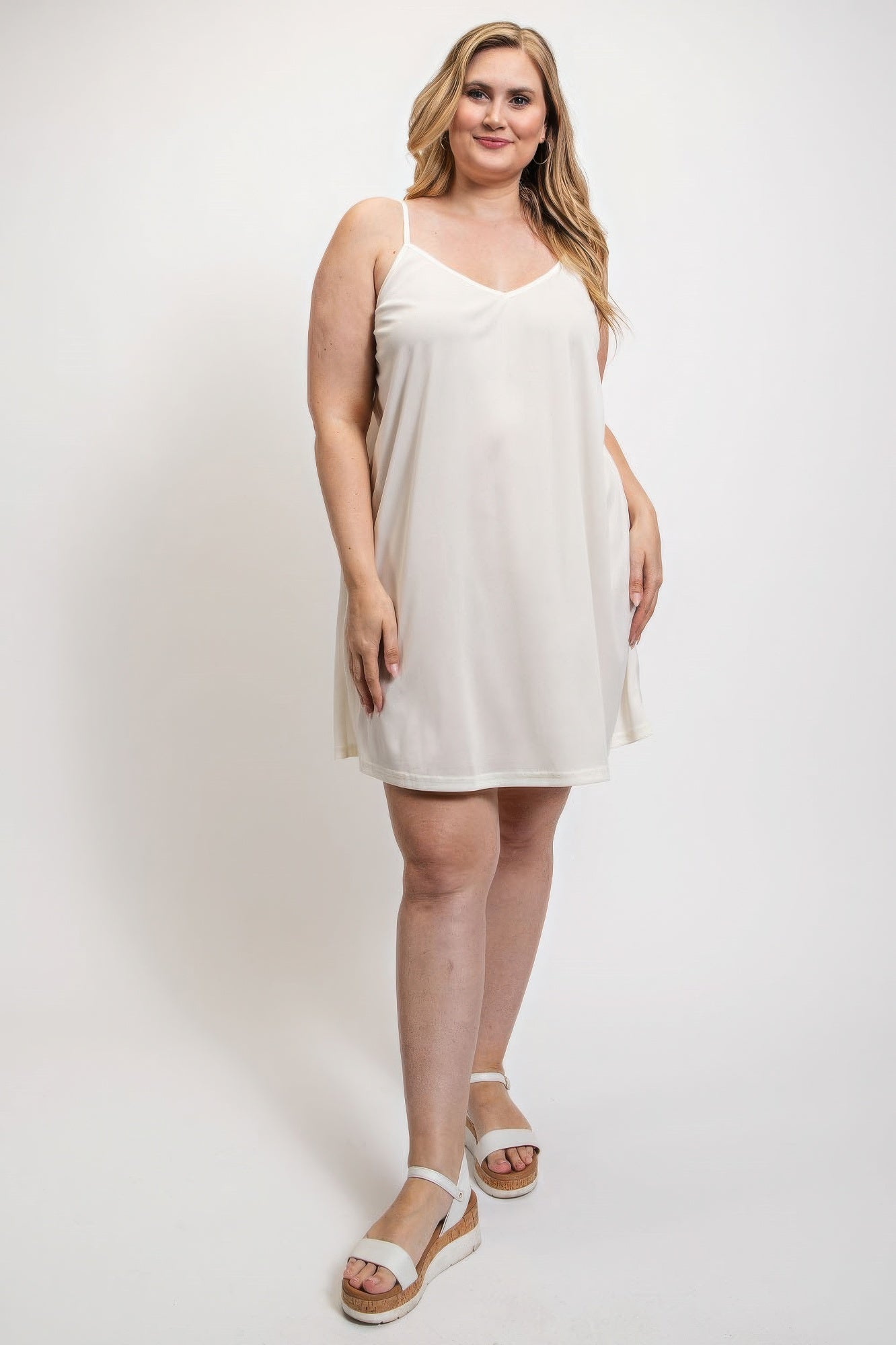 Plus V-Neck Mini Slip Dress with Adjustable Straps