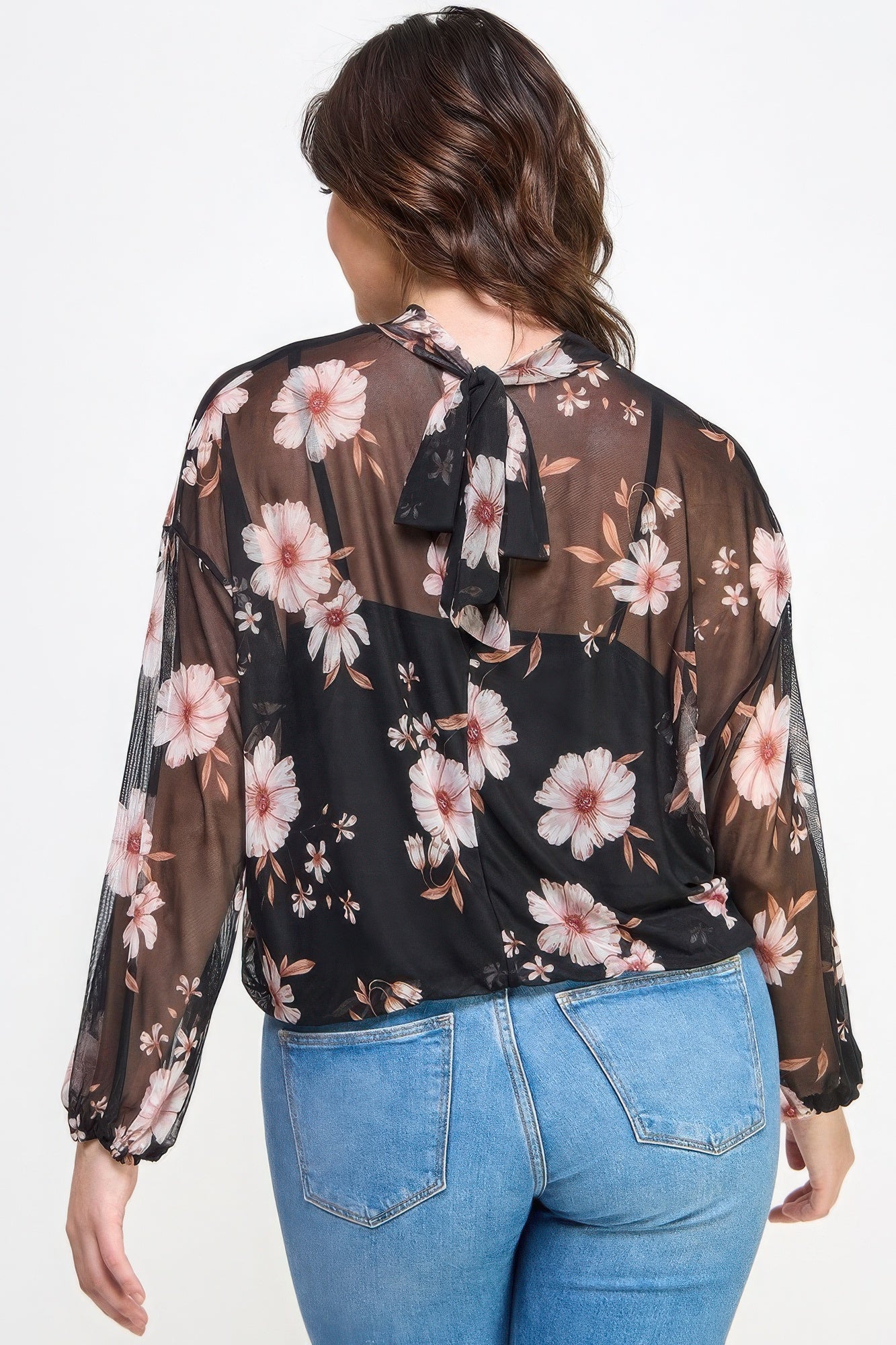 Mesh Floral Long Sleeve Top with Cami