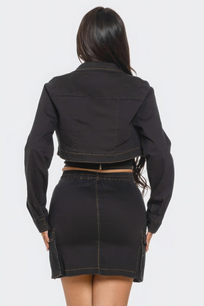Chic Top & Coordinating Stylish Skirt Set with Crop Jacket - Fashions Envy