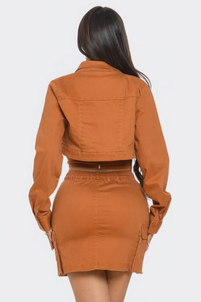 Chic Top & Coordinating Stylish Skirt Set with Crop Jacket - Fashions Envy