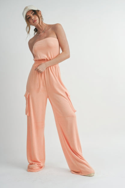 Peach Lightweight Casual Tube Top Jumpsuit Romper