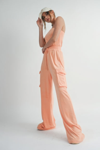 Peach Lightweight Casual Tube Top Jumpsuit Romper