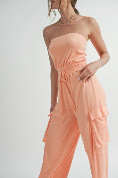 Peach Lightweight Casual Tube Top Jumpsuit Romper