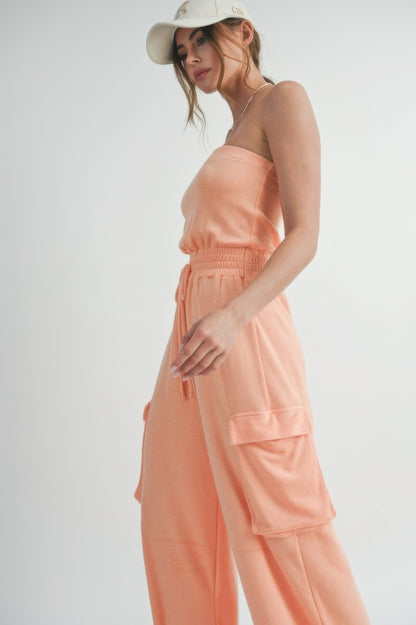 Peach Lightweight Casual Tube Top Jumpsuit Romper