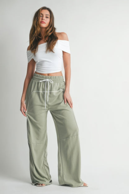 Cotton Relaxed Fit Drawstring Wide Leg Pants