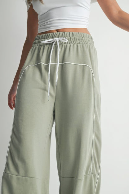 Cotton Relaxed Fit Drawstring Wide Leg Pants