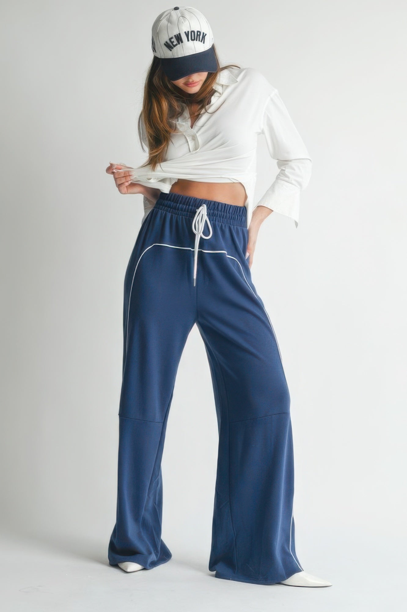 Cotton Relaxed Fit Drawstring Wide Leg Pants