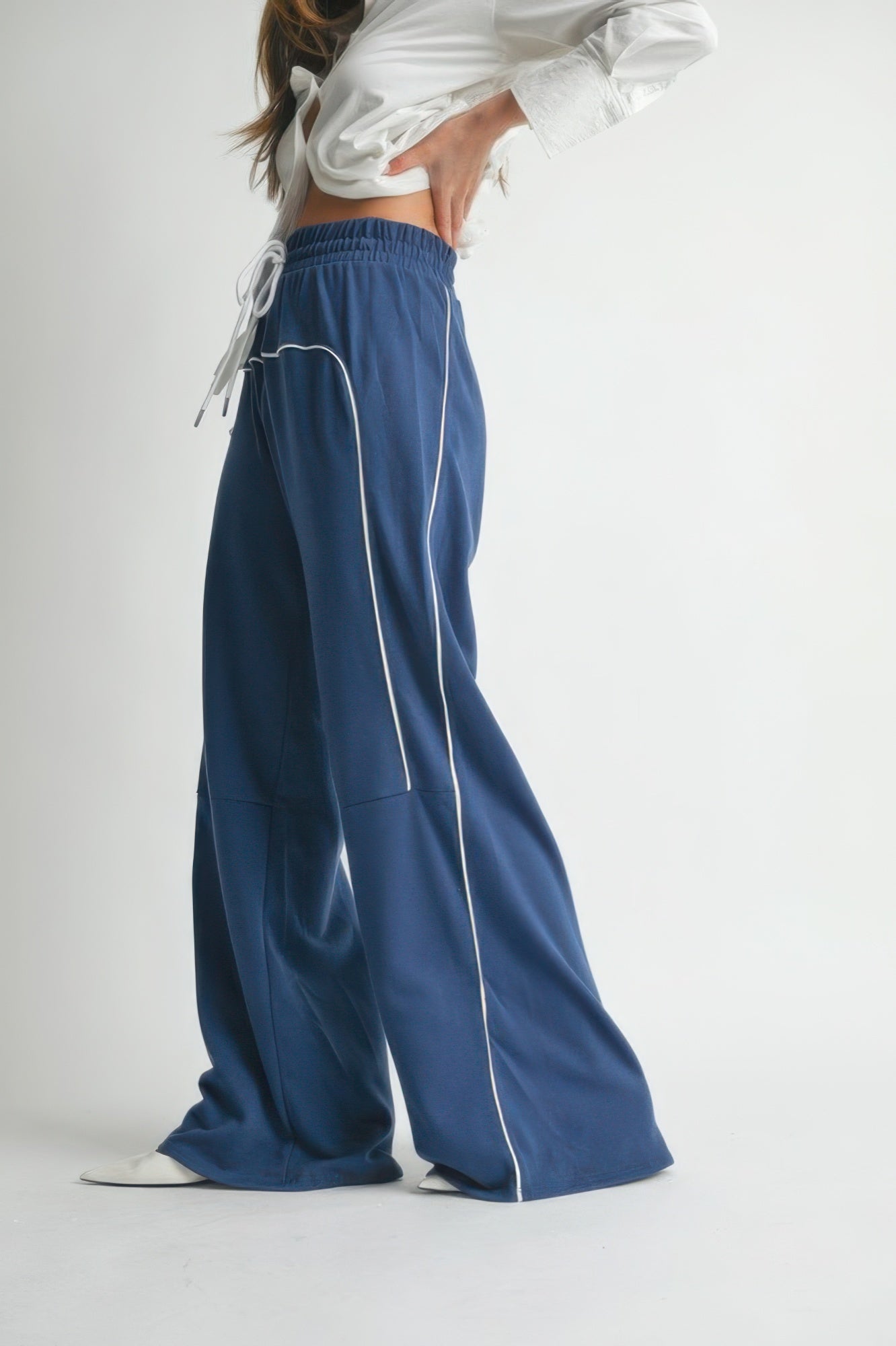 Cotton Relaxed Fit Drawstring Wide Leg Pants