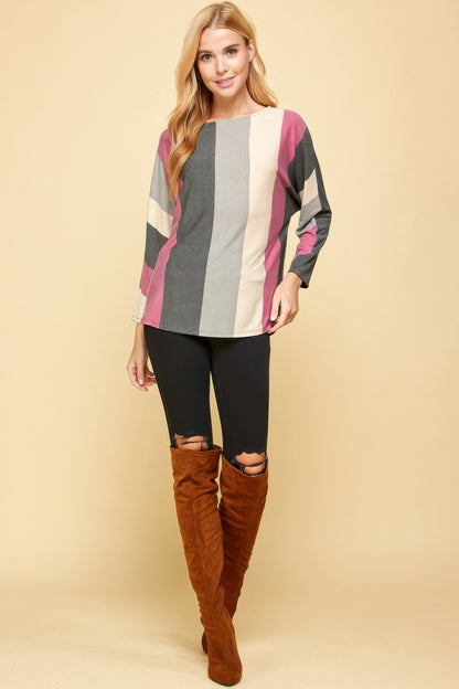 Striped Long Dolman Sleeves Casual Top