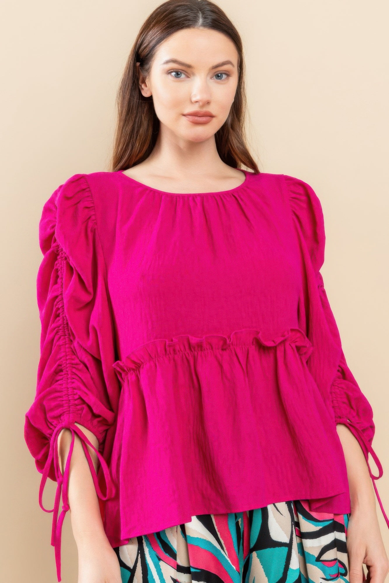 Magenta Round Neckline Babydoll Top