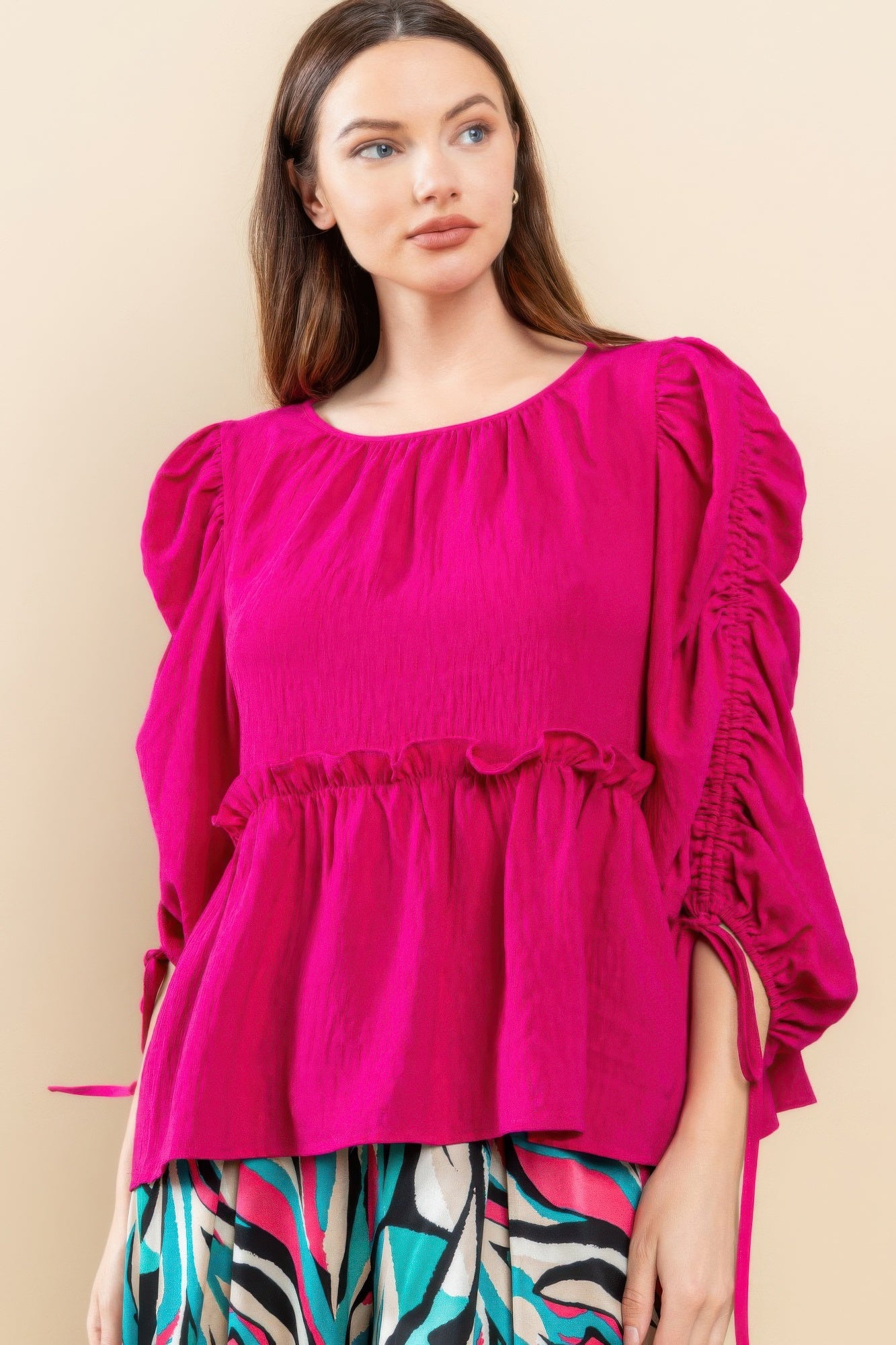 Magenta Round Neckline Babydoll Top