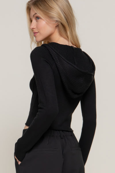 Two-way Zip Closure Hoodie Cardigan Sweater
