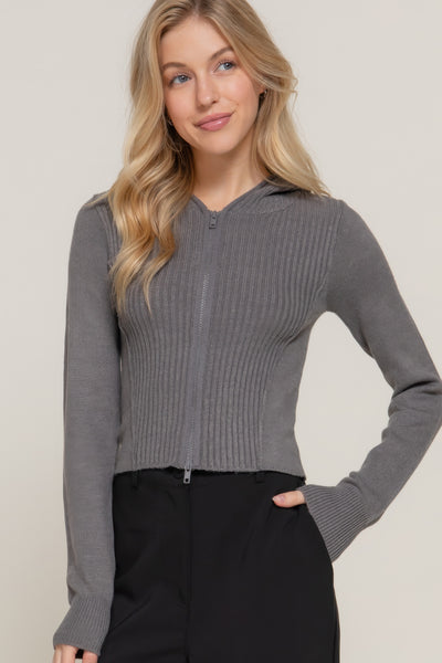 Two-way Zip Closure Hoodie Cardigan Sweater