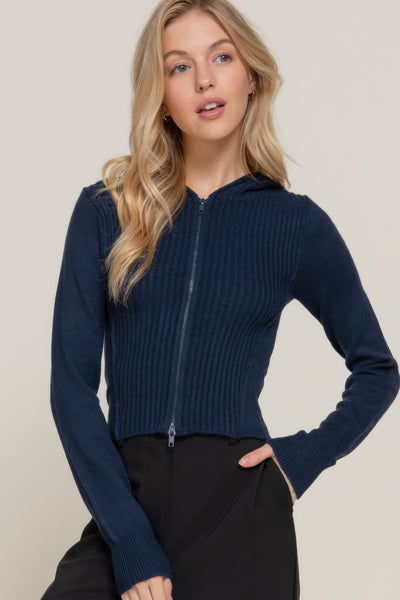 Two-way Zip Closure Hoodie Cardigan Sweater
