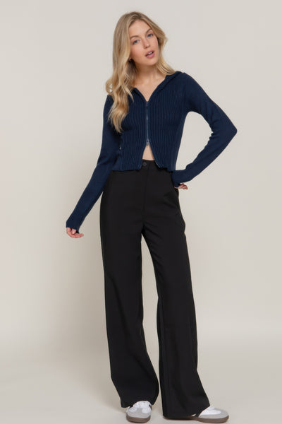 Two-way Zip Closure Hoodie Cardigan Sweater