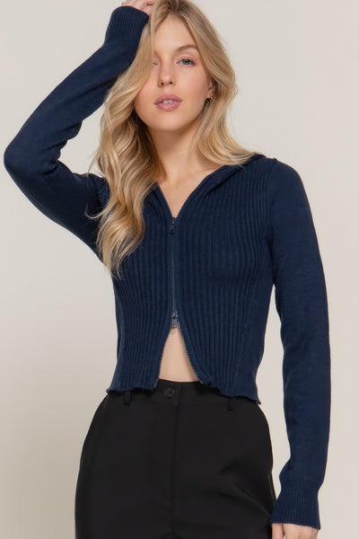 Two-way Zip Closure Hoodie Cardigan Sweater