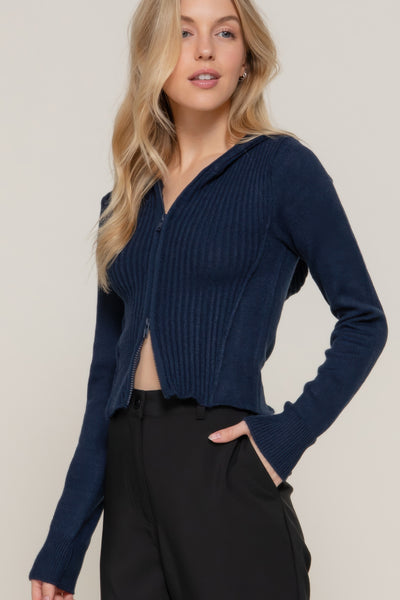 Two-way Zip Closure Hoodie Cardigan Sweater