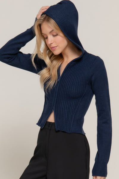 Two-way Zip Closure Hoodie Cardigan Sweater