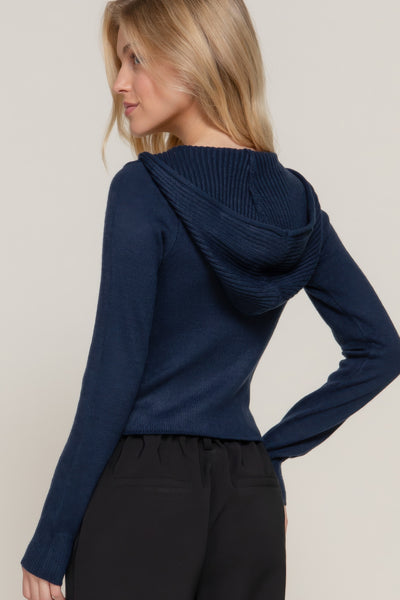 Two-way Zip Closure Hoodie Cardigan Sweater