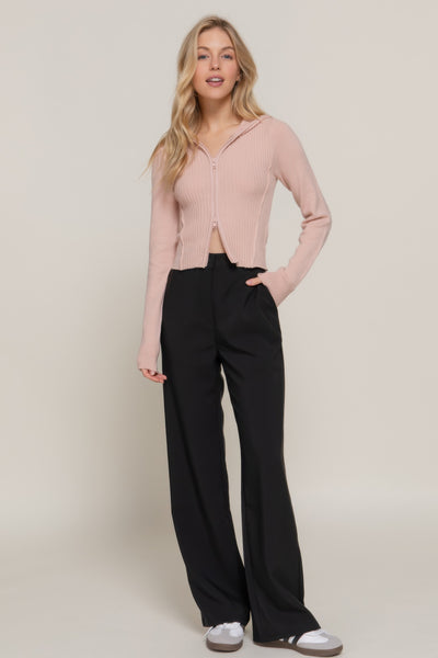Two-way Zip Closure Hoodie Cardigan Sweater
