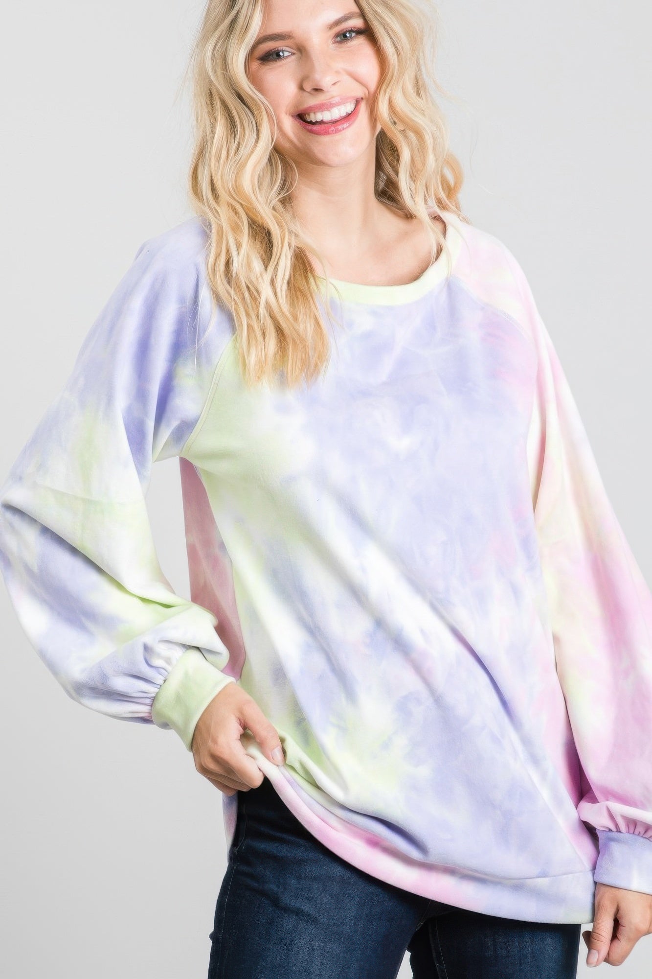 Tie-dye Puff Long Sleeve Casual Top