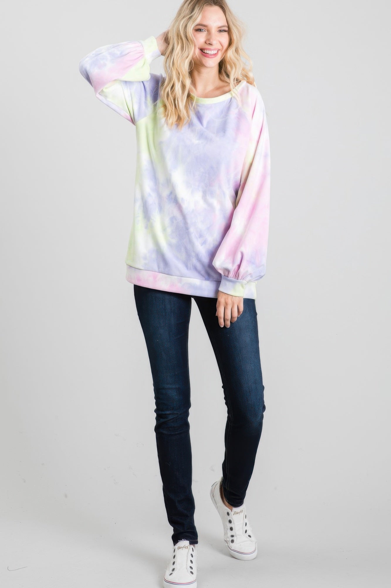 Tie-dye Puff Long Sleeve Casual Top